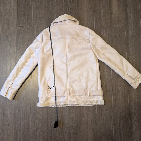 Forever 21 Faux Fur Lined Sherpa Moto Jacket, Cream, Size M - Picture 12 of 13